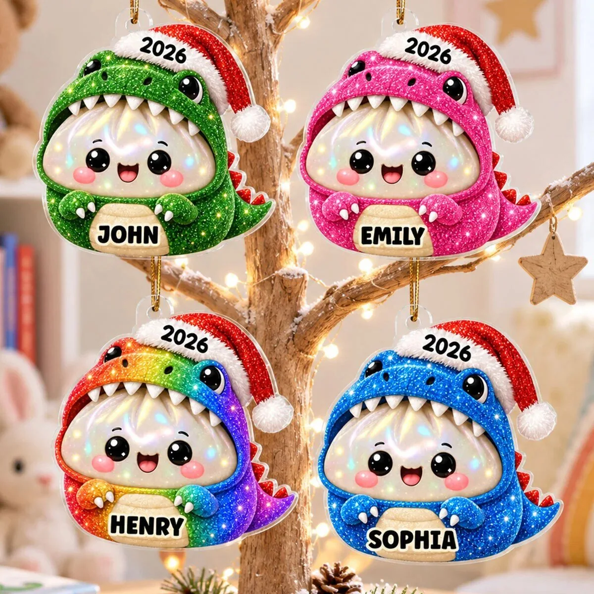 Personalized Dinosaur Dumpling Christmas Tree Ornament