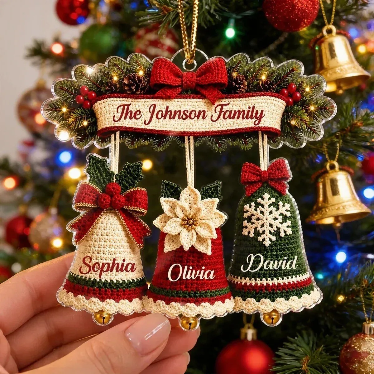Personalized Christmas Bells Family Holiday Tree Ornament
