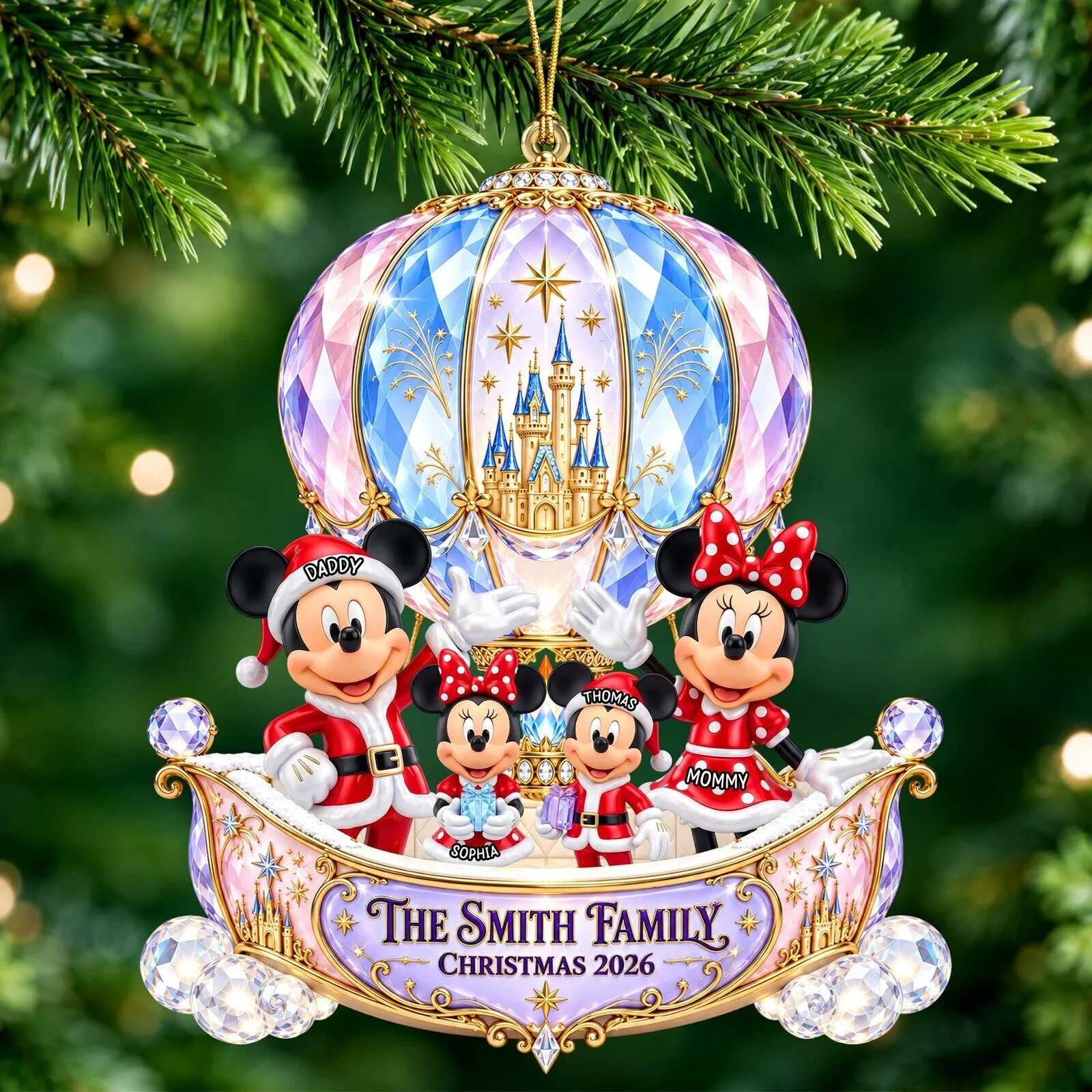 Personalized Disney Mickey and Minnie Mouse Family Christmas Ornament