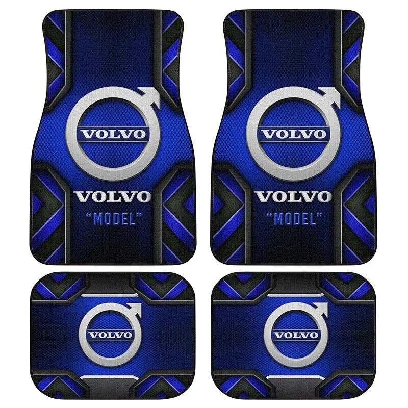 Volvo Car Floor Mats Set with Blue Geometric Pattern and Logo