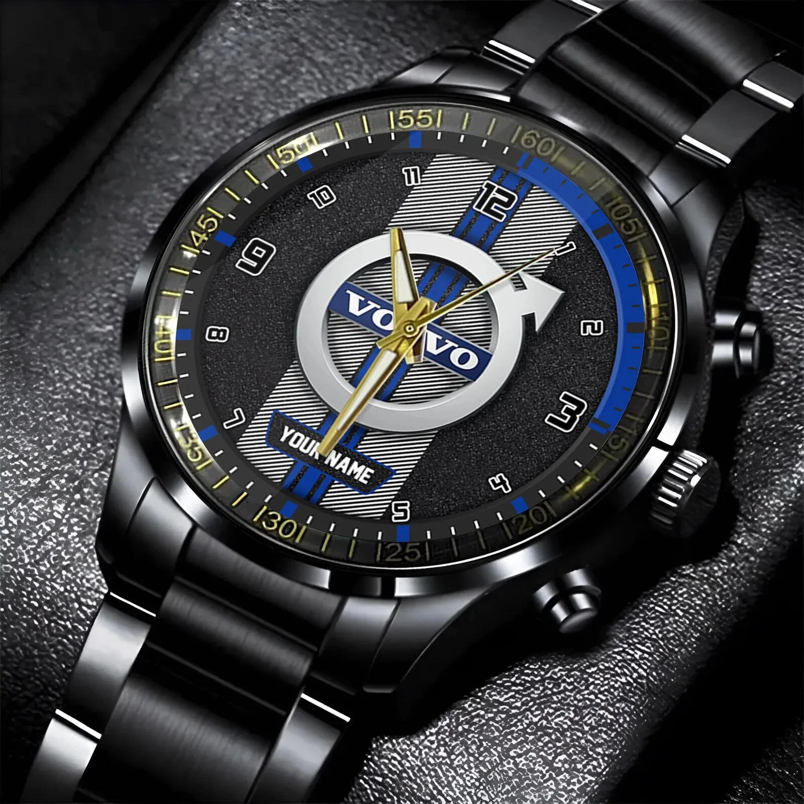 Personalized Black Stainless Steel Watch with Volvo Car Logo