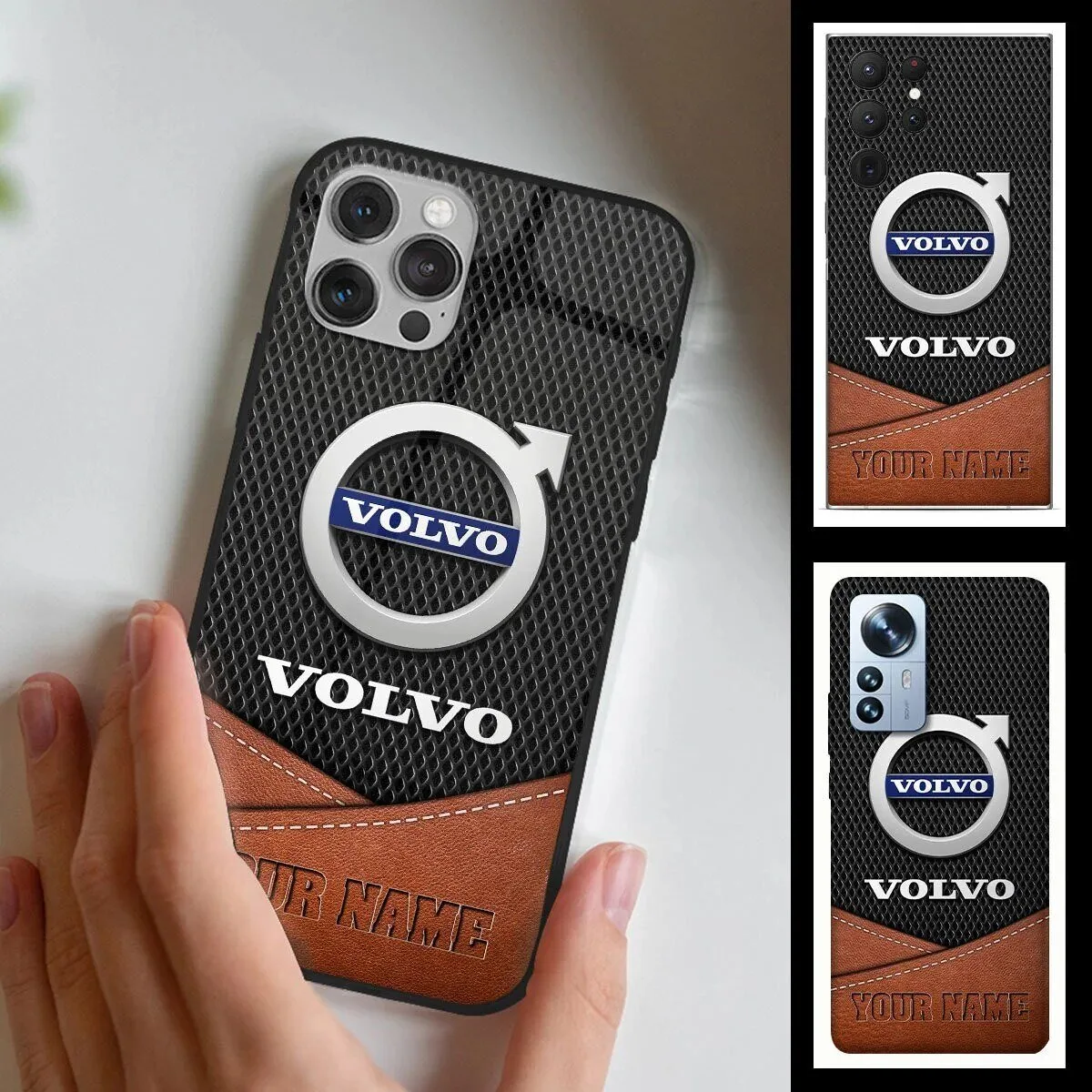 Volvo Car Logo Personalized Faux Leather Phone Case
