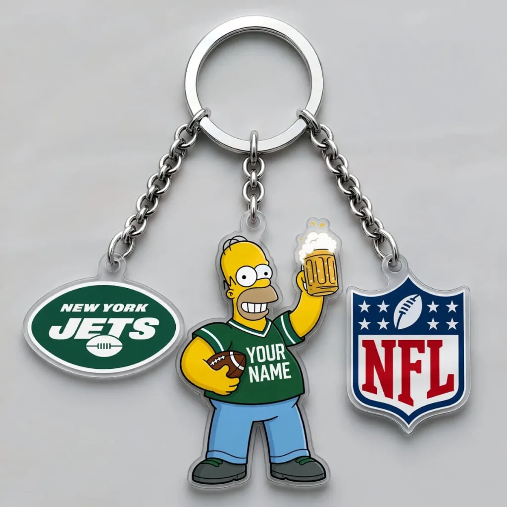 New York Jets Homer Simpson NFL Football Personalized Triple Charm Keychain New York Jets Homer Simpson NFL Football Personalized Triple Charm Keychain