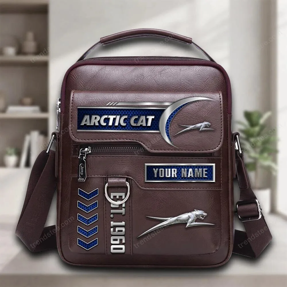 Arctic Cat Personalized Est. 1960 Logo Brown Leather Crossbody Bag