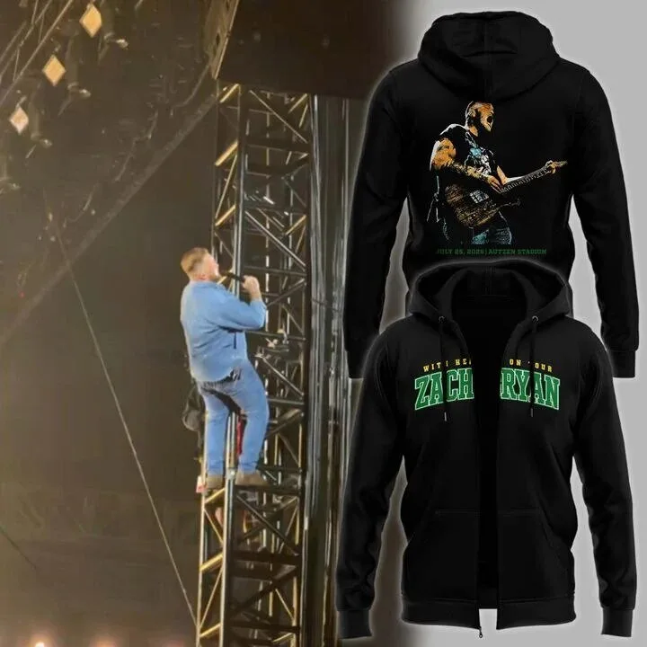 Zach Bryan Autzen Stadium Concert Black Full Zip Hoodie