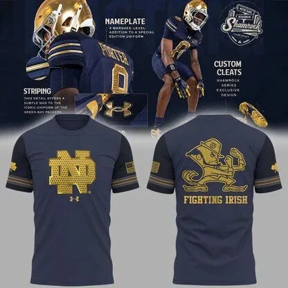 Notre Dame Fighting Irish Football Shamrock Series Gold Logo T-Shirt