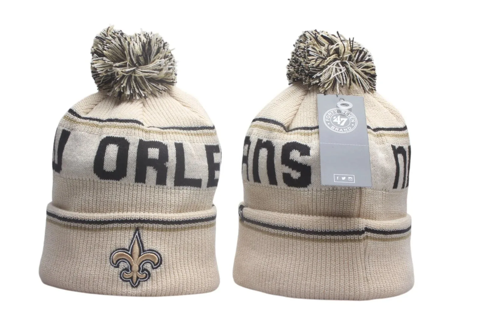 New Orleans Saints Cream Knit Pom Beanie Hat
