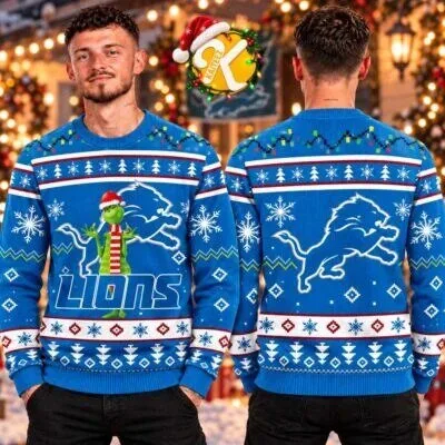 Detroit Lions Grinch Christmas Holiday Ugly Sweater