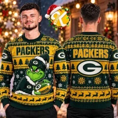 Christmas Ugly Sweater featuring Grinch and Green Bay Packers Design