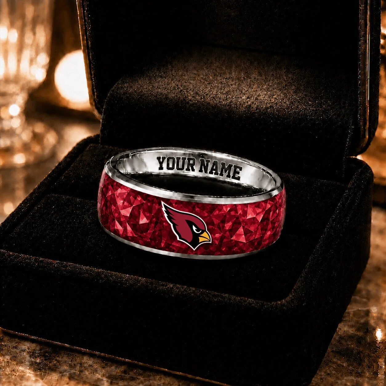 Arizona Cardinals NFL Football Team Custom Name Red Gemstone Fan Ring