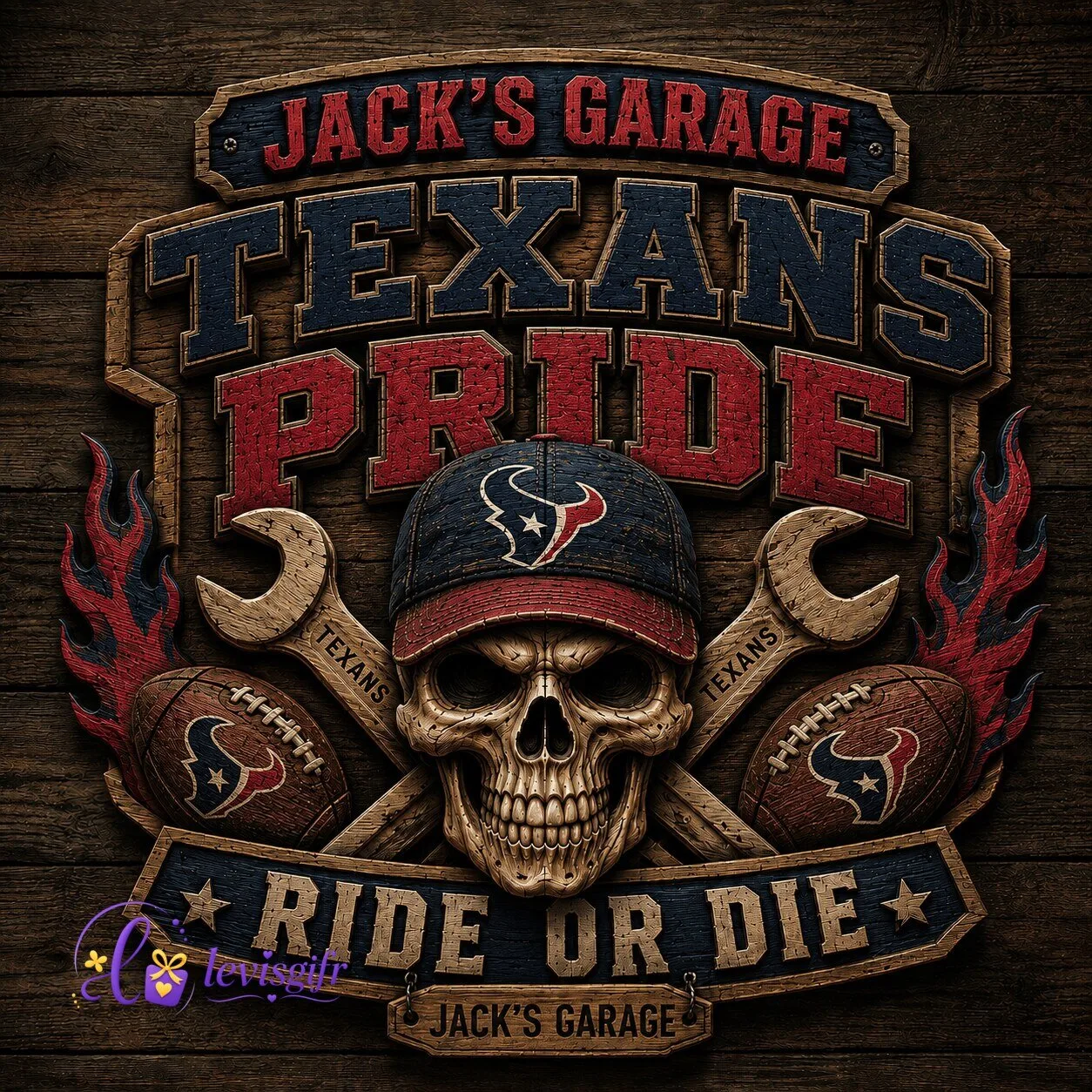 Houston Texans Football Vintage Skull Garage Wooden Sign for Men