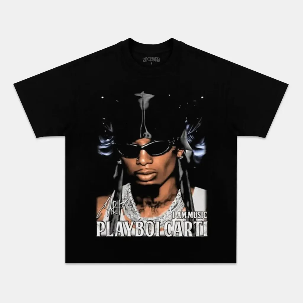 Black Graphic T-Shirt featuring Playboi Carti I Am Music Design Black Graphic T-Shirt featuring Playboi Carti I Am Music Design
