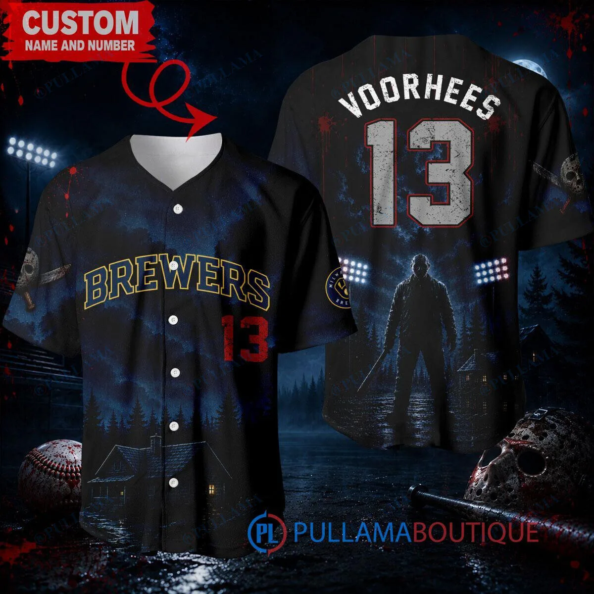 Milwaukee Brewers Jason Voorhees Friday the 13th Custom Baseball Jersey