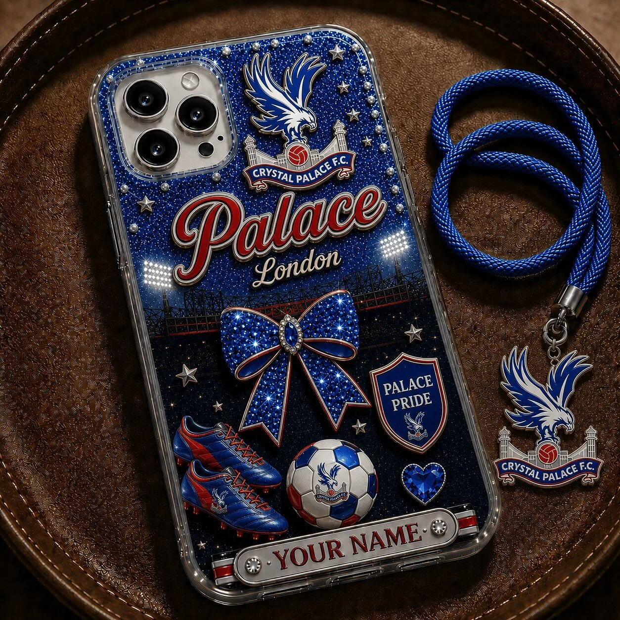 Crystal Palace Football Club Glitter Phone Case with Custom Name