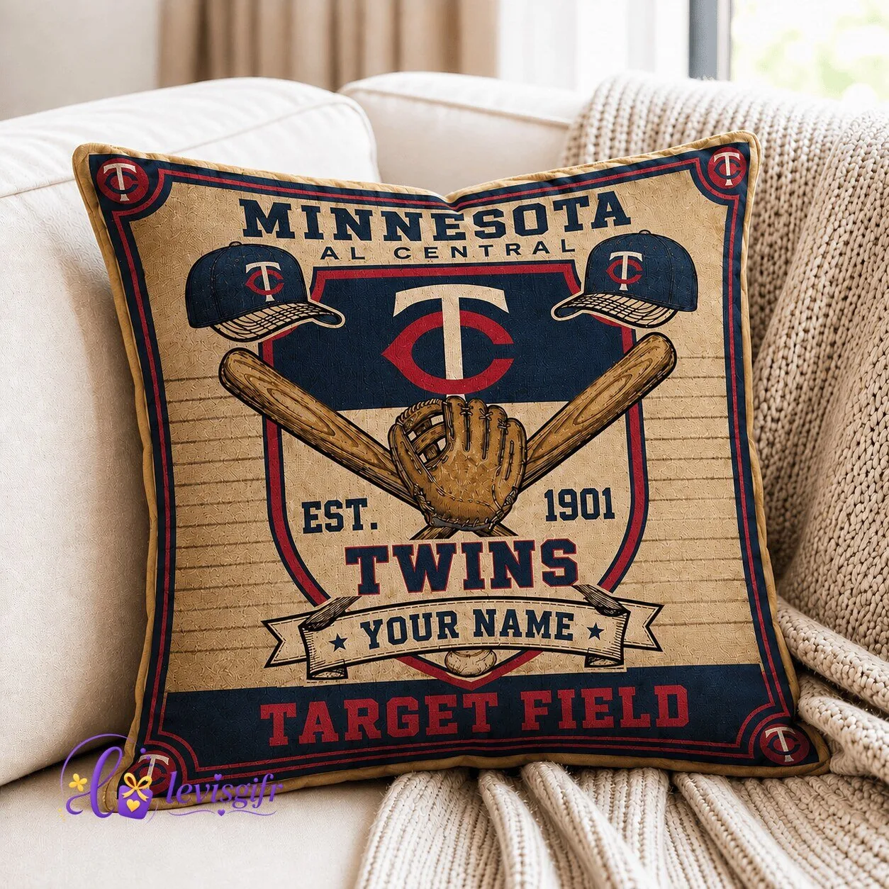 Minnesota Twins Baseball Team Vintage Throw Pillow Personalized Gift
