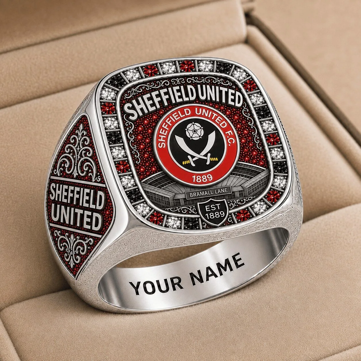 Sheffield United Football Club Championship Silver Ring with Custom Name Engraving 1 Sheffield United Football Club Championship Silver Ring with Custom Name Engraving