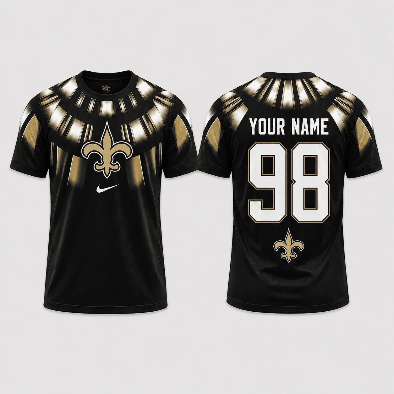 New Orleans Saints Black Gold Fleur de Lis Custom Name Number Fan Jersey