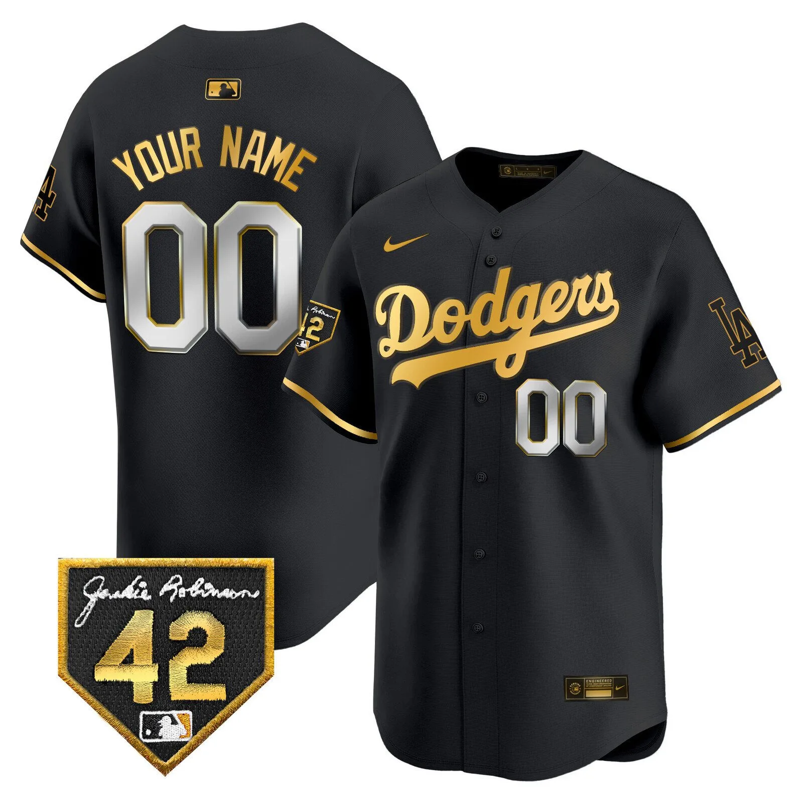 Los Angeles Dodgers Jackie Robinson Black Gold Baseball Jersey