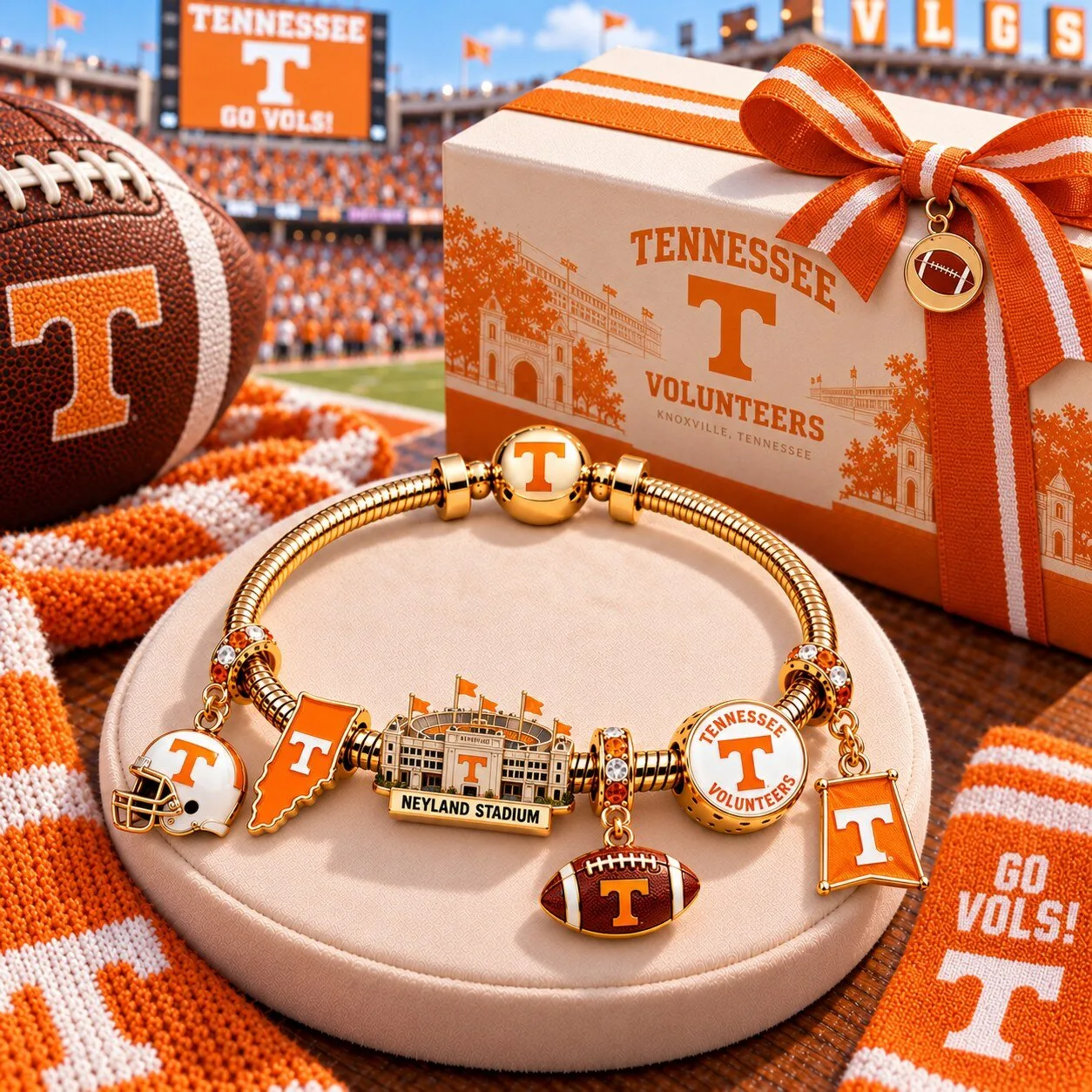 Tennessee Volunteers Neyland Stadium Football Charm Bracelet