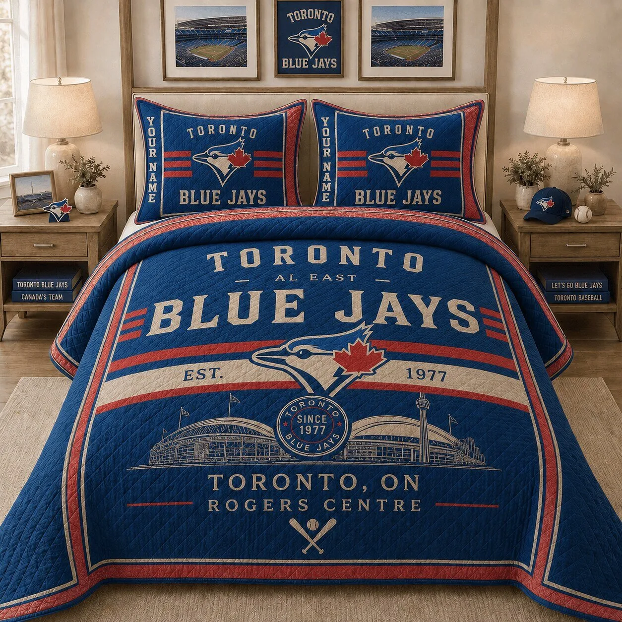 Toronto Blue Jays Baseball Team Logo Quilted Bedding Set
