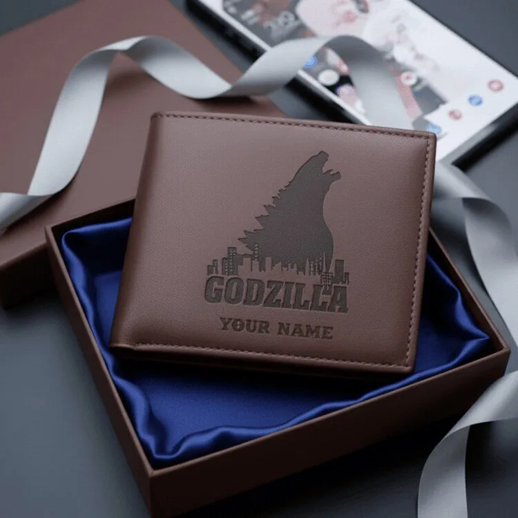Godzilla City Silhouette Personalized Brown Leather Wallet for Men 5 Godzilla City Silhouette Personalized Brown Leather Wallet for Men