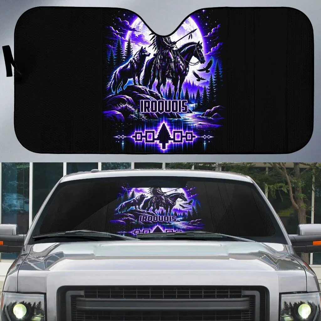 Iroquois Native American Warrior and Wolf Auto Windshield Sun Shade Car Accessory