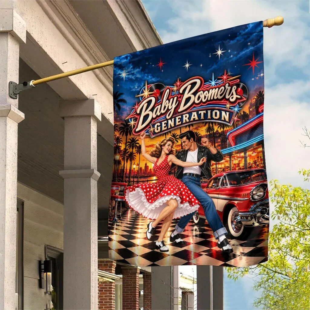 Baby Boomers Generation Vintage 1950s Retro Rock And Roll Nostalgia Garden Flag