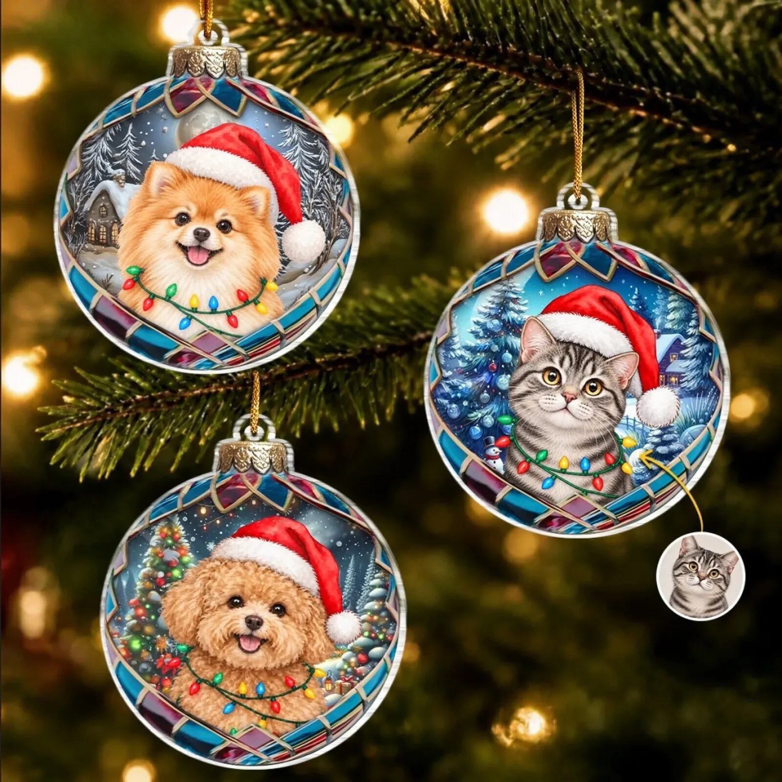 Personalized Pet Photo Christmas Tree Ornament Custom Dog Cat Picture Holiday Decor