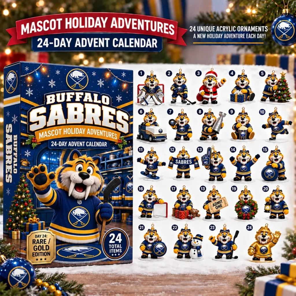 Buffalo Sabres Mascot Holiday Adventures 24-Day Advent Calendar with Acrylic Ornaments Buffalo Sabres Mascot Holiday Adventures 24-Day Advent Calendar with Acrylic Ornaments 2D