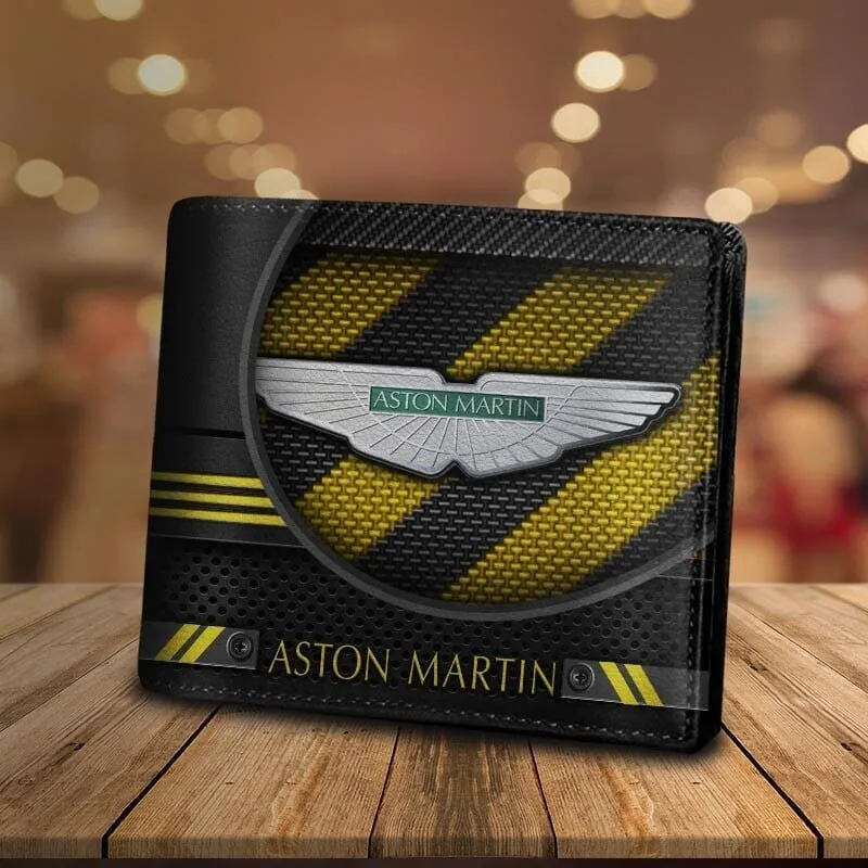Aston Martin Logo Racing Stripe Bi-Fold Leather Wallet