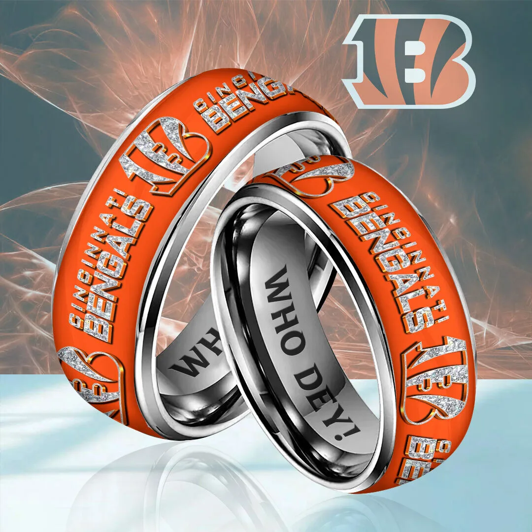 Cincinnati Bengals Who Dey Football Team Logo Orange and Silver Ring