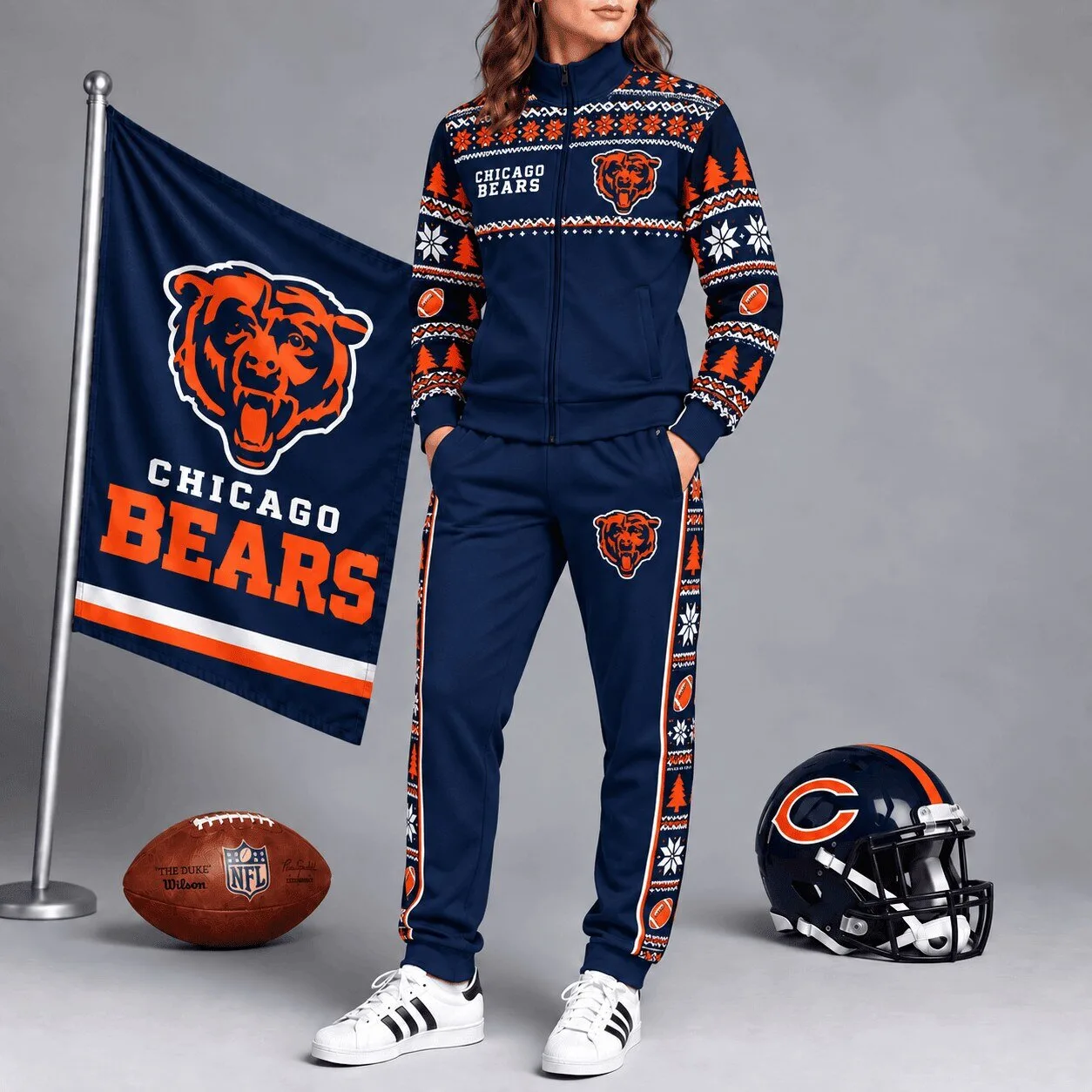 Chicago Bears NFL Ugly Christmas Pattern Full-Zip Tracksuit Jacket
