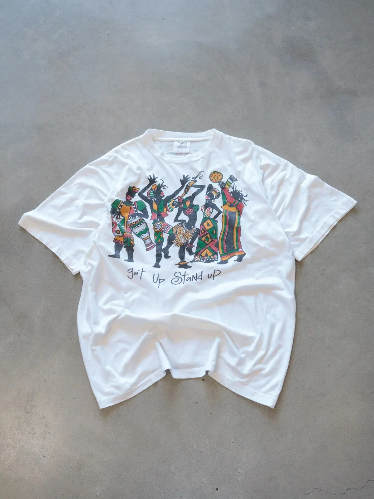 Vintage Barbados Get Up Stand Up Slogan White Graphic T-Shirt