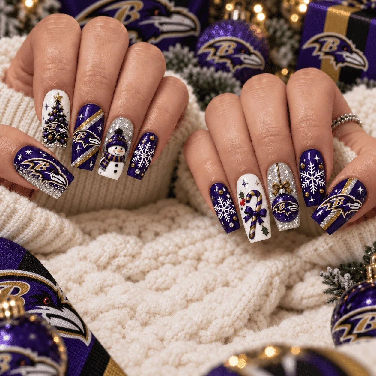 Baltimore Ravens Christmas Spirit Holiday Press On Nails Set 1 Baltimore Ravens Christmas Spirit Holiday Press On Nails Set