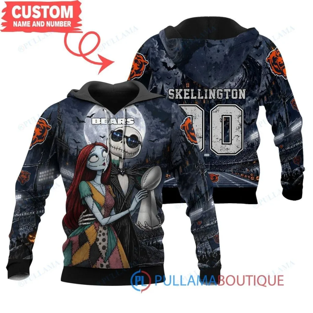 Chicago Bears Jack Skellington and Sally Nightmare Before Christmas Hoodie Chicago Bears Jack Skellington and Sally Nightmare Before Christmas Hoodie