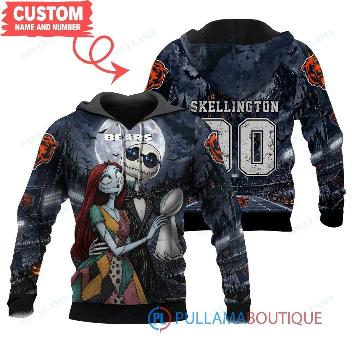 Chicago Bears Jack Skellington and Sally Nightmare Before Christmas Hoodie 1 Chicago Bears Jack Skellington and Sally Nightmare Before Christmas Hoodie
