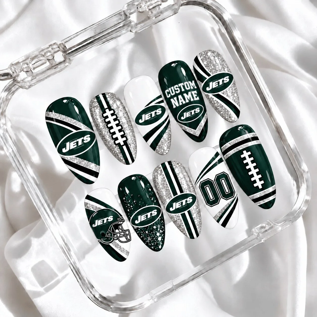 New York Jets NFL Football Team Custom Press-On Nails Set 1 New York Jets NFL Football Team Custom Press-On Nails Set
