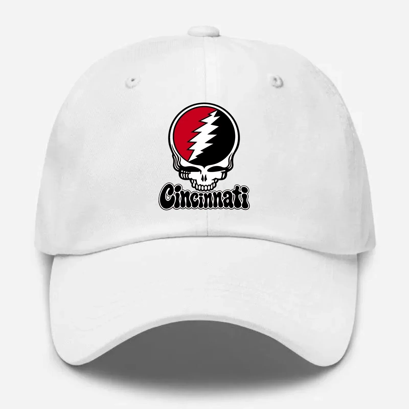Cincinnati Grateful Dead Steal Your Face Skull Logo White Baseball Cap Hat