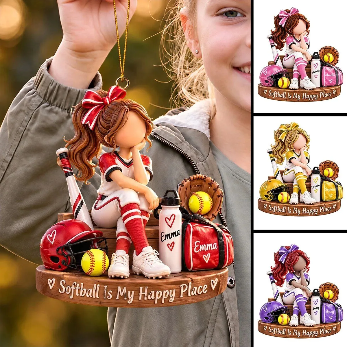 Personalized Softball Girl Christmas Ornament with Custom Name and Team Keepsake