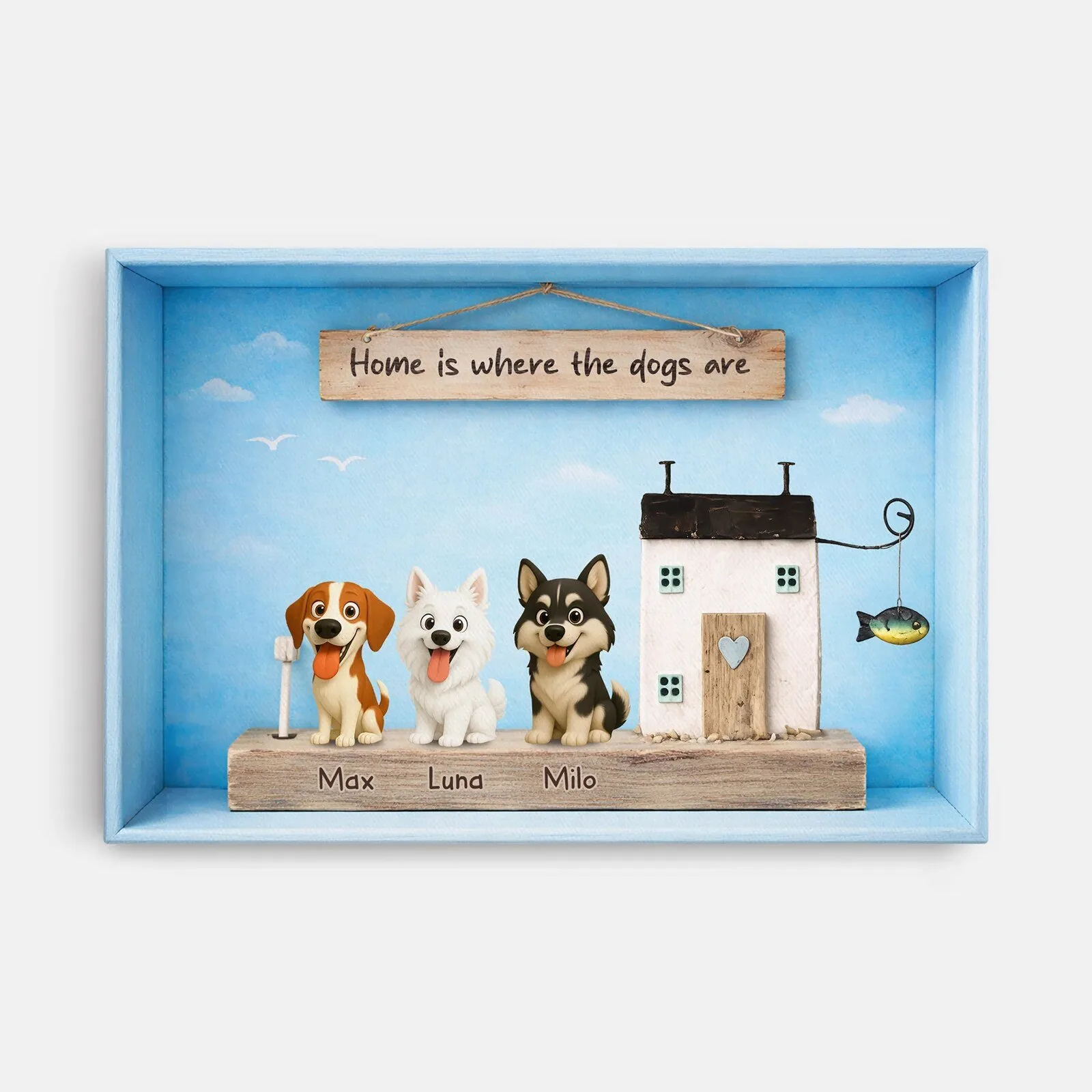 Personalized Dog Lover Shadow Box Wall Art with Custom Pet Names