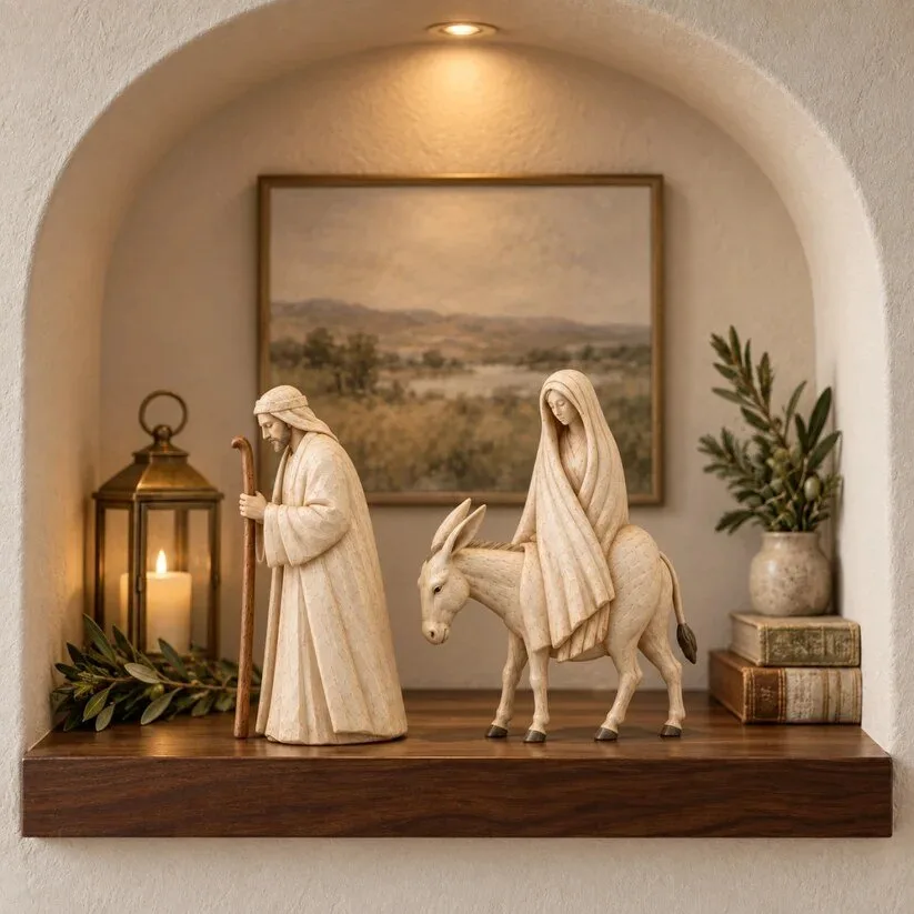 Journey to Bethlehem Nativity Scene Mary and Joseph with Donkey Figurine Set