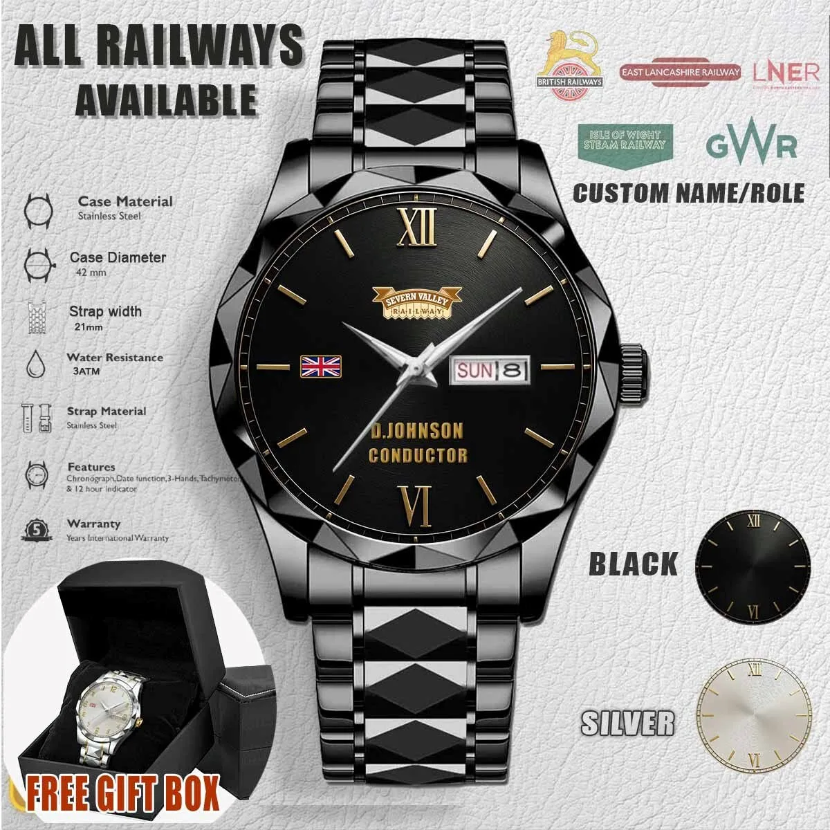 Severn Valley Railway Custom Engraved Stainless Steel Watch 3 Severn Valley Railway Custom Engraved Stainless Steel Watch