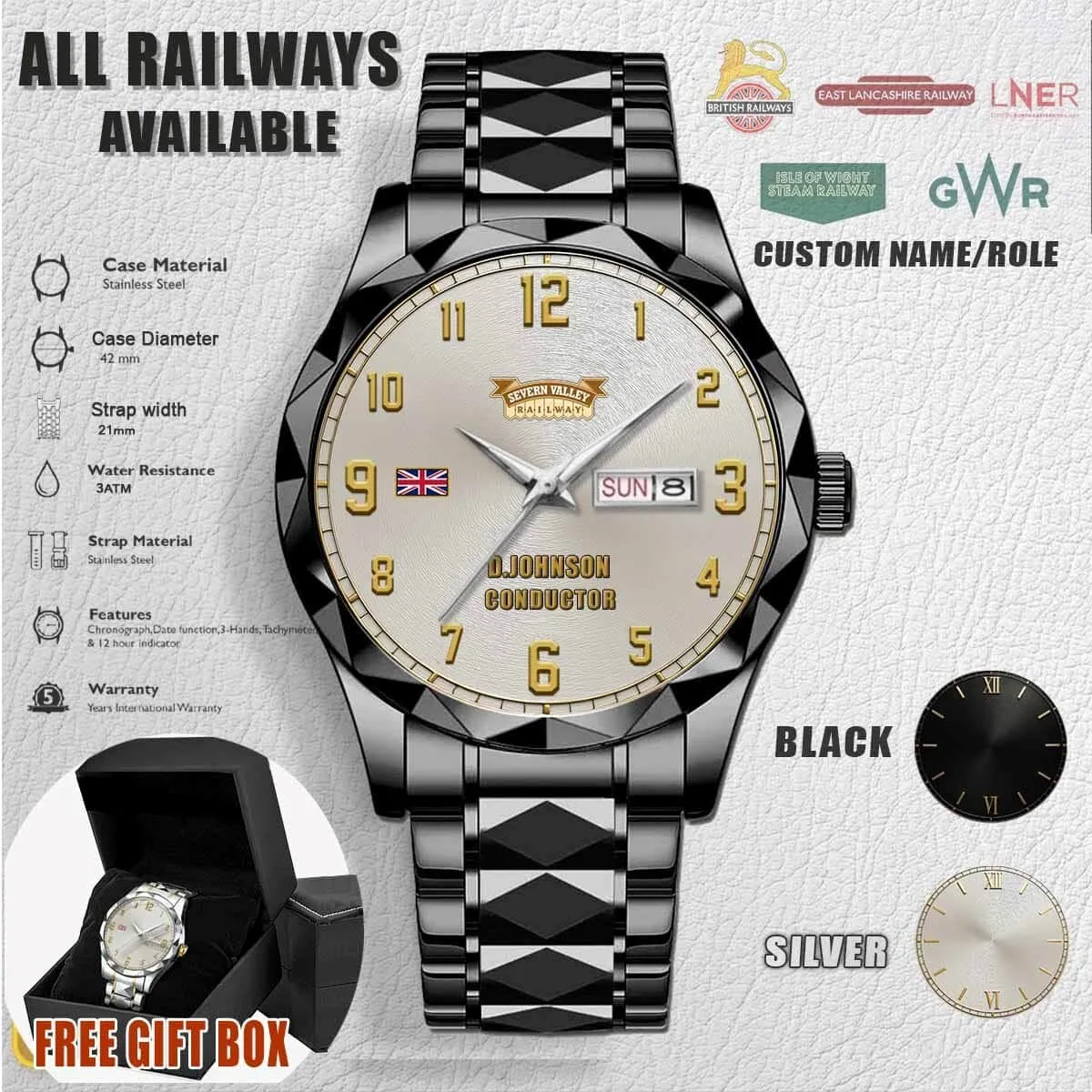 Severn Valley Railway Custom Engraved Stainless Steel Watch 4 Severn Valley Railway Custom Engraved Stainless Steel Watch