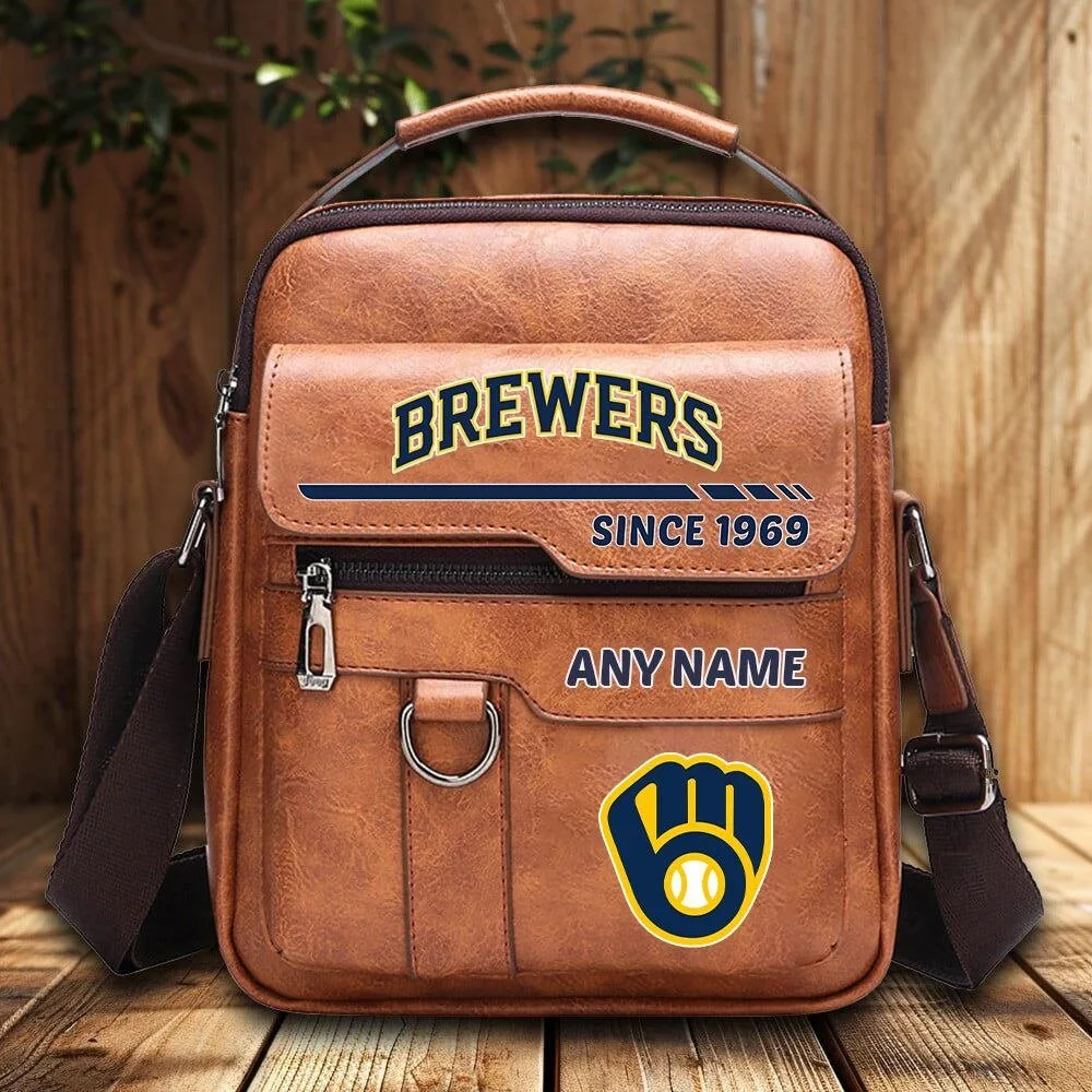 Milwaukee Brewers Personalized Vintage PU Leather Shoulder Bag