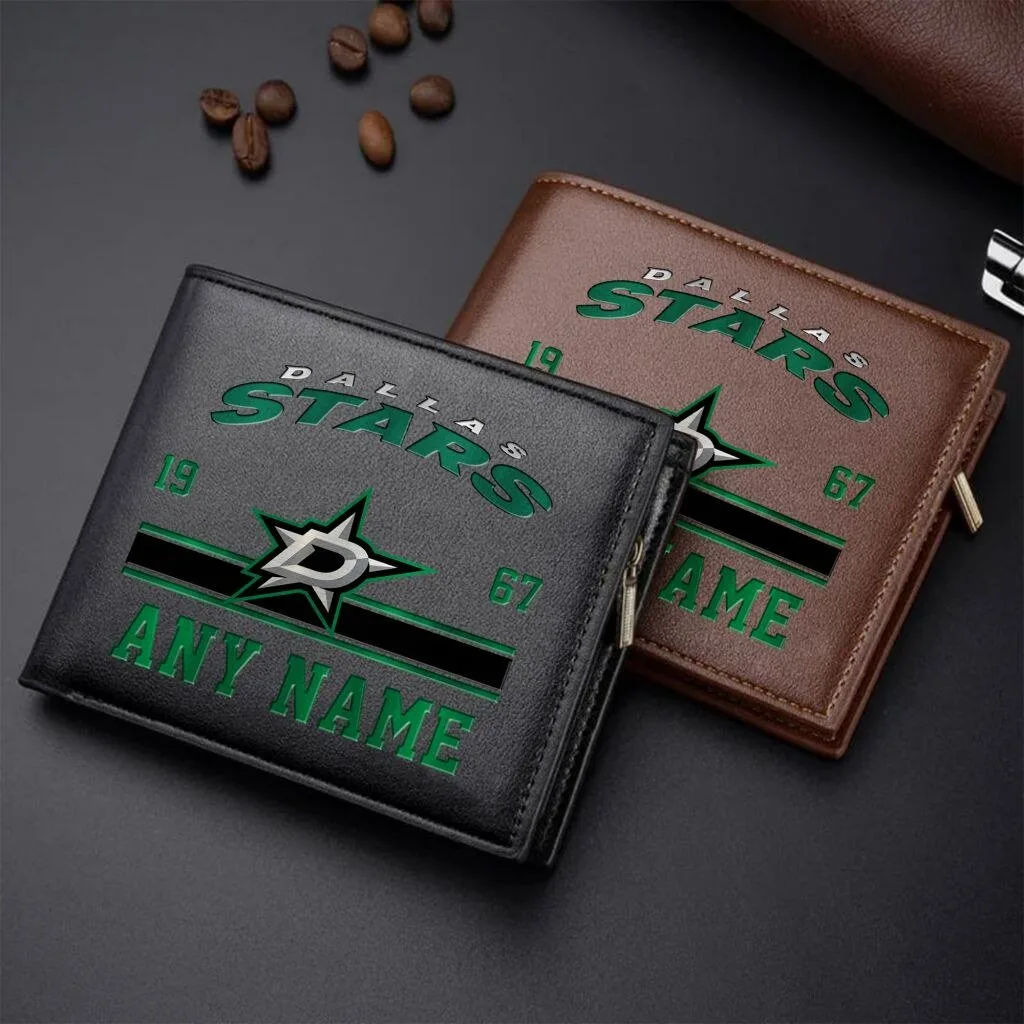 Dallas Stars Personalized Name Leather Wallet - Custom NHL Hockey Fan Gift