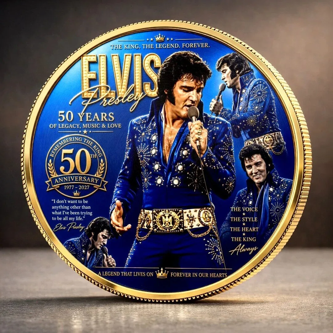 Elvis Presley 50th Anniversary Commemorative Gold Plated Collectible Coin