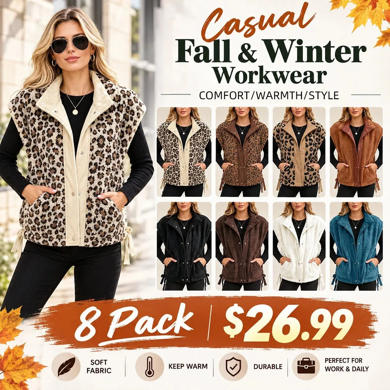 Women's Leopard Print Sherpa Fleece Vest with Pockets for Fall and Winter 13 women s leopard print sherpa fleece vest with pockets for fall and winter featured