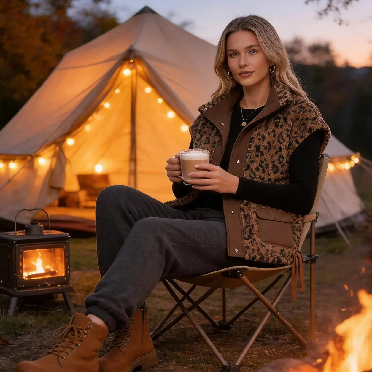 Women's Leopard Print Sherpa Fleece Vest with Pockets for Fall and Winter 16 women s leopard print sherpa fleece vest with pockets for fall and winter gallery 3