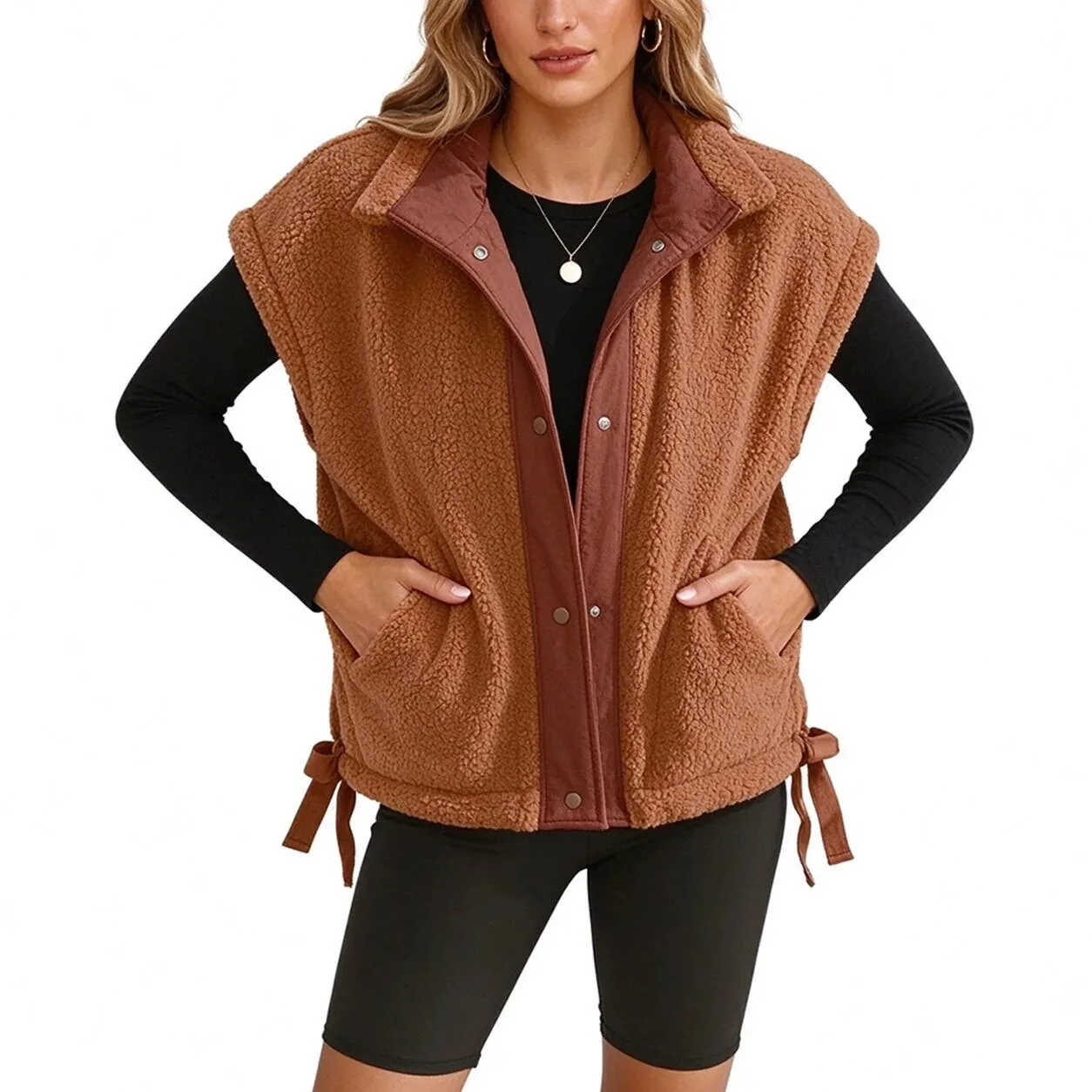 Women's Leopard Print Sherpa Fleece Vest with Pockets for Fall and Winter 21 women s leopard print sherpa fleece vest with pockets for fall and winter gallery 8