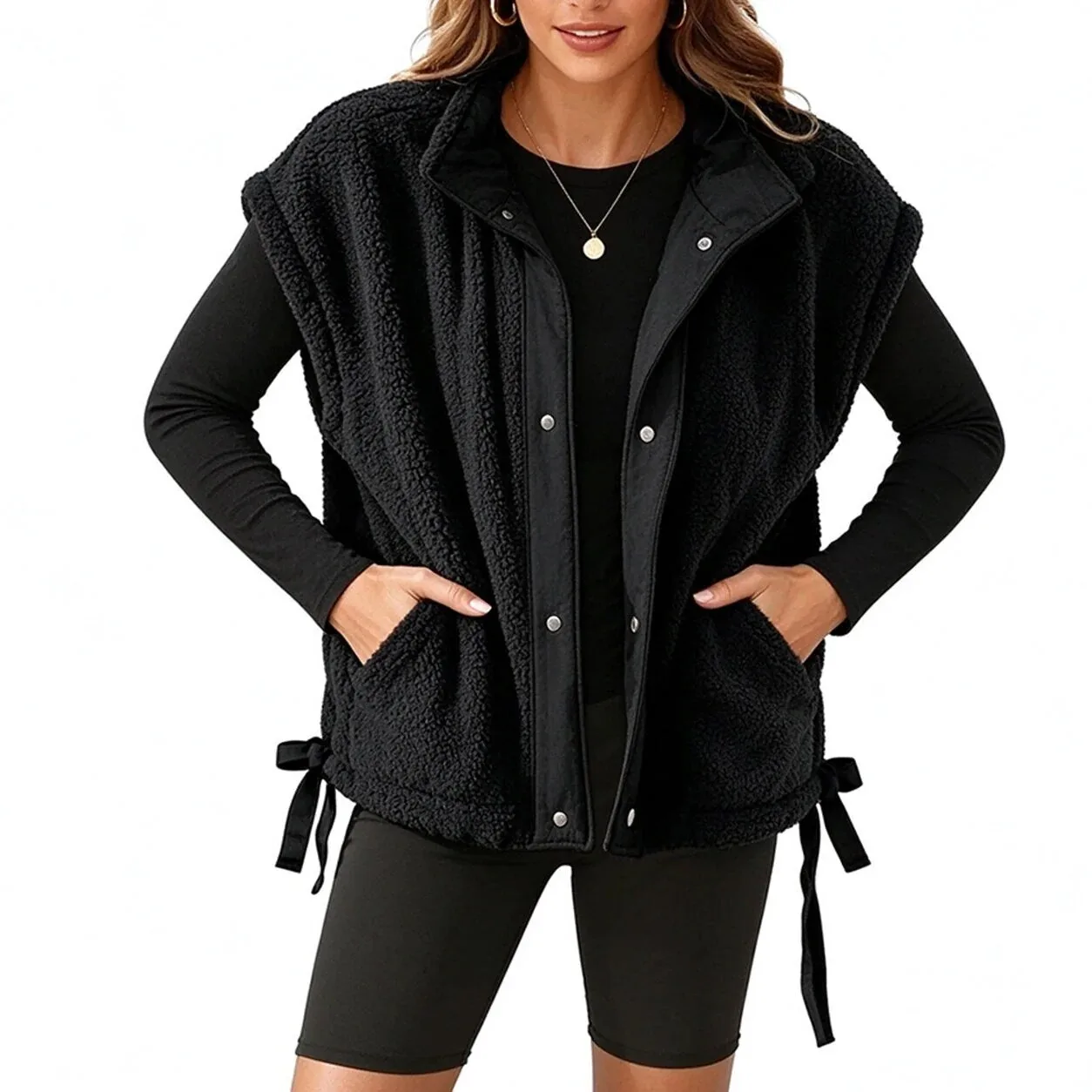Women's Leopard Print Sherpa Fleece Vest with Pockets for Fall and Winter 22 women s leopard print sherpa fleece vest with pockets for fall and winter gallery 9